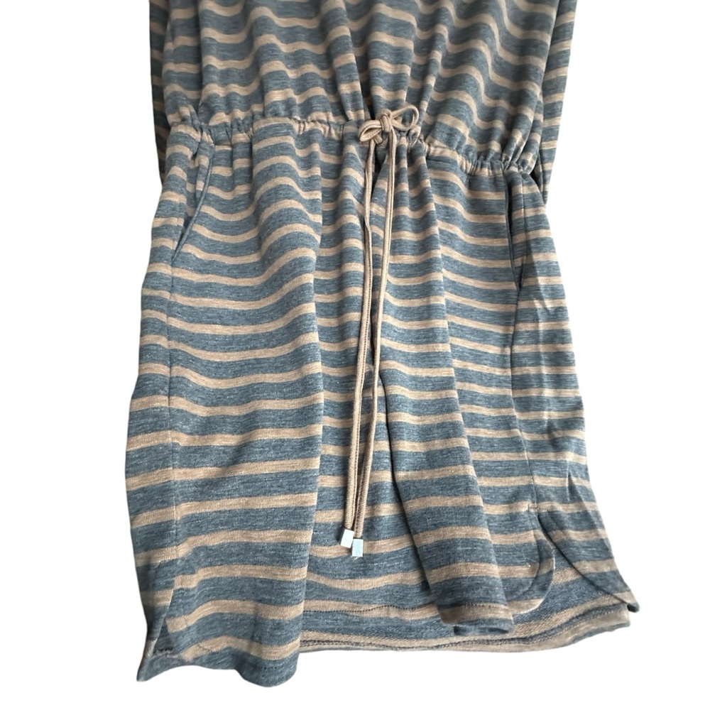 Drawstring Waist Long Sleeve Knit Striped Dress XXL